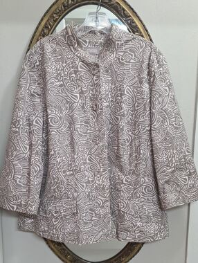 Chico's Soft Pink Cream Swirl-Print Button Front Jacket Size 3 Large 16